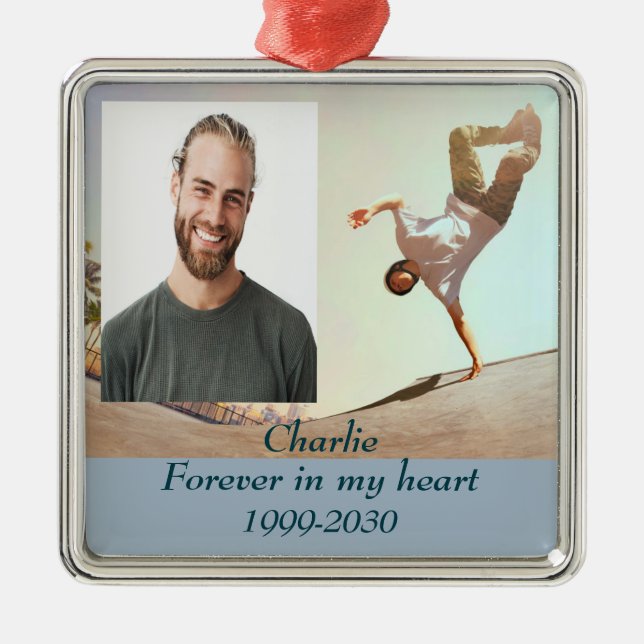 Anpassningsbar Photo Memorial Keepsak Forever i mi Julgransprydnad Metall (Framsidan)