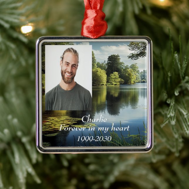 Anpassningsbar Photo Memorial Keepsak Forever i mi Julgransprydnad Metall (Träd)