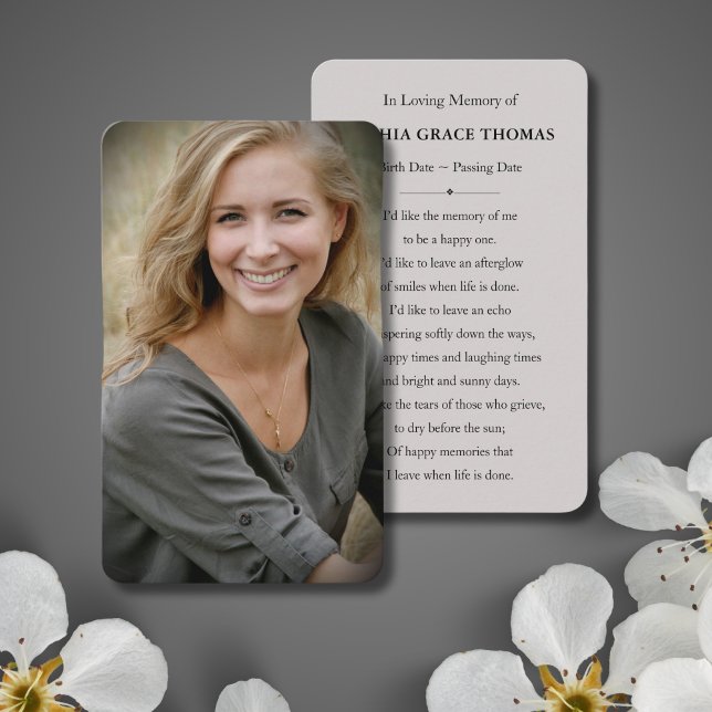 Anpassningsbar Photo Memorial Tribute Visitkort (Custom Photo Memorial Card)