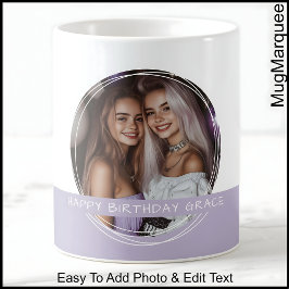 Anpassningsbar Photo & Message White & Lilac C123 Kaffemugg