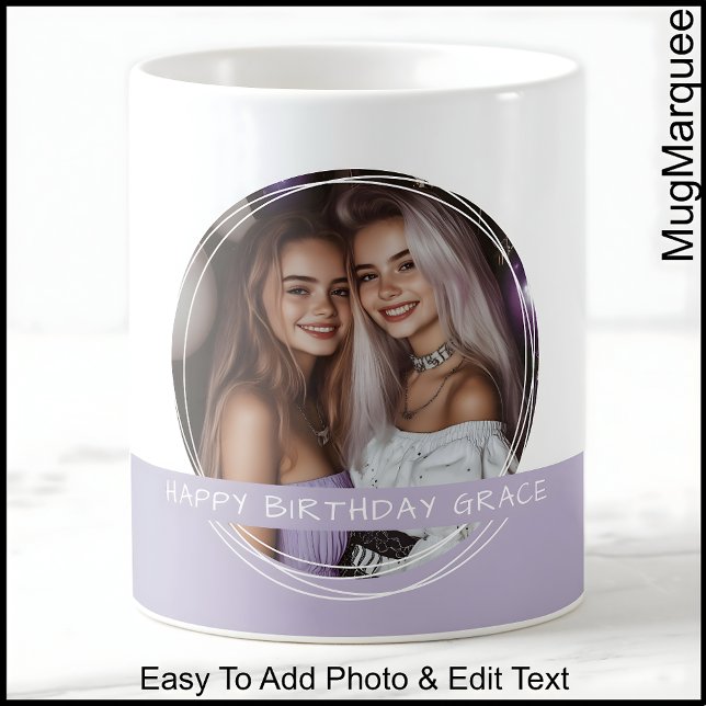 Anpassningsbar Photo & Message White & Lilac C123  Kaffemugg (Skapare uppladdad)
