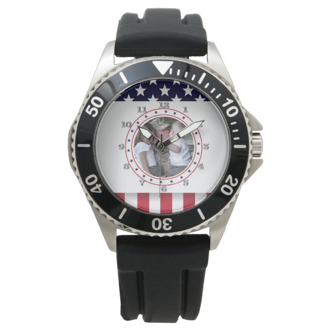 Anpassningsbar Photo Military USA flagga Patriotic Armbandsur (Framsida)
