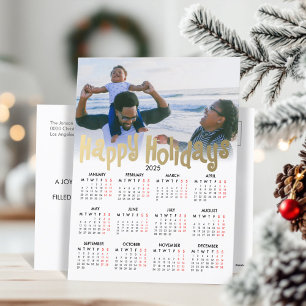 Anpassningsbar Photo Minimalist Calendar 2025 Guld Helg Vykort
