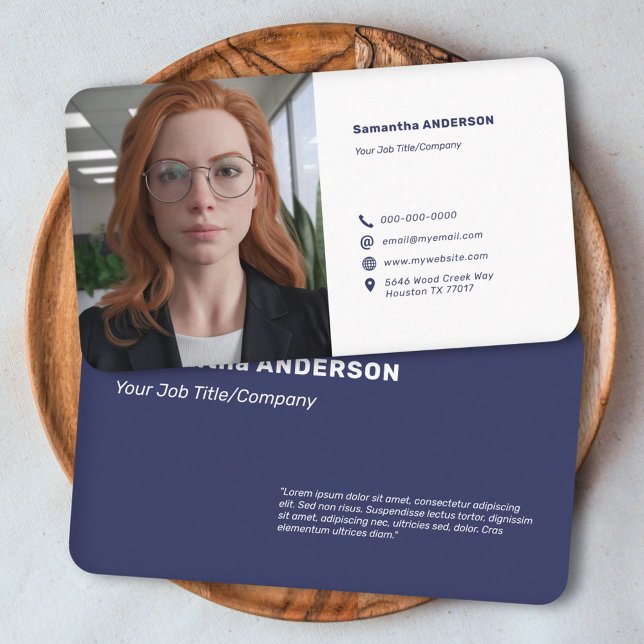 Anpassningsbar Photo - minimalistisk blå Visitkort (Custom Photo - Minimalist Blue Business Card)