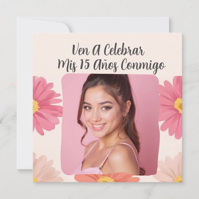 Anpassningsbar Photo Mis Quince Flores Quinceañera Inbjudningar (Framsida)