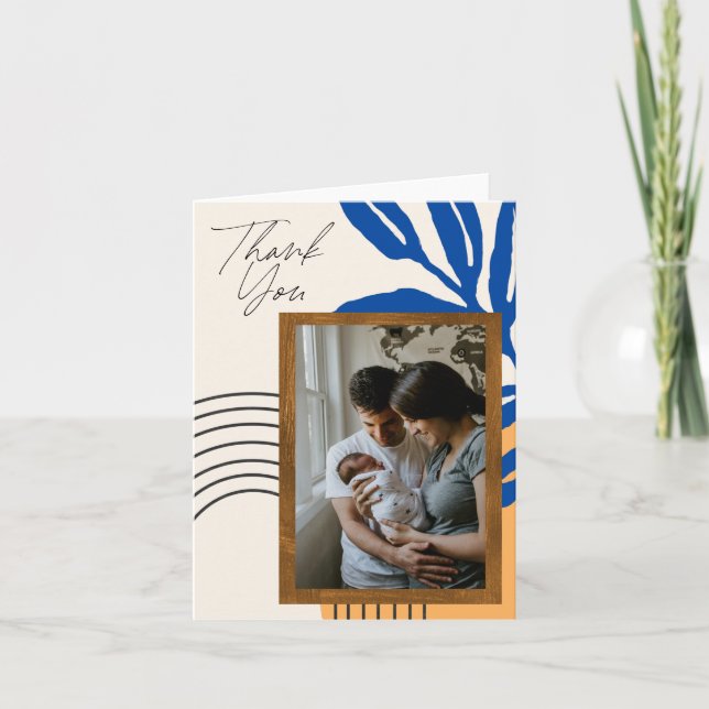 Anpassningsbar Photo Modern Abstrakt botaniskt blå Tack Kort (Framsida)