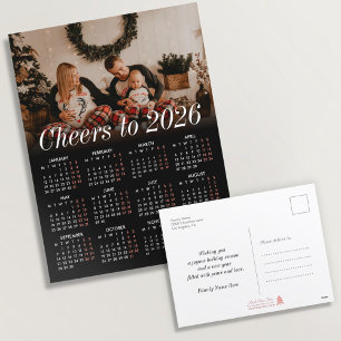 Anpassningsbar Photo Modern Black Calendar 2026-fa Helg Vykort