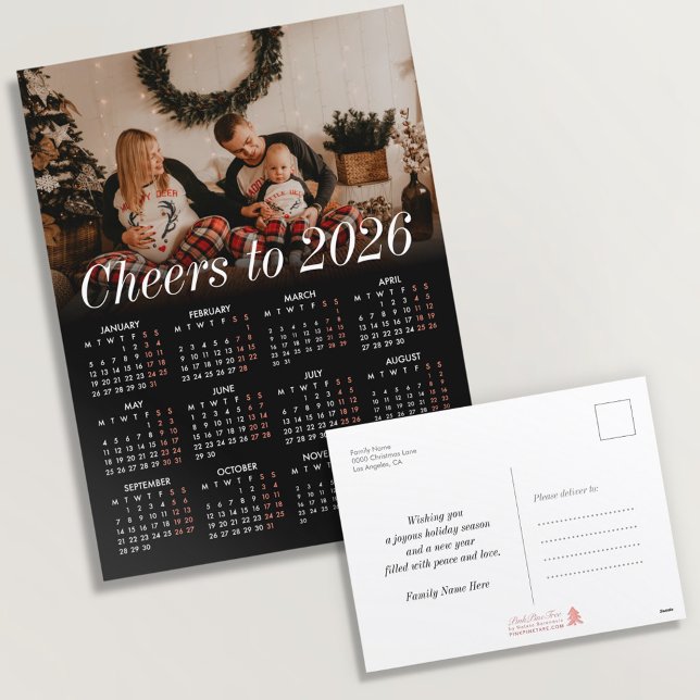 Anpassningsbar Photo Modern Black Calendar 2026-fa Helg Vykort (Skapare uppladdad)