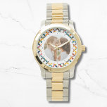 Anpassningsbar Photo Modern Colorful Personlig Armbandsur<br><div class="desc">Anpassningsbar Photo Modern Colorful Personlig Watch har en färgstark modern geometrisk mönster med ditt favoritfoto i mitten. PHOTO TIP: centrera fotot innan du laddar upp det till Zazzle. Designad av Evco Studio www.zazzle.com/store/evcostudio</div>