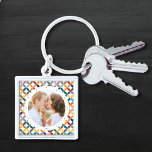 Anpassningsbar Photo Modern Colorful Personlig Fyrkantig Silverfärgad Nyckelring<br><div class="desc">Anpassningsbar Fotomodern färgstark nyckelkedja för Personlig har ett färgstarkt modernt geometriskt mönster med ditt favoritfoto i mitten. PHOTO TIP: centrera fotot innan du laddar upp det till Zazzle. Perfekt som en gåva till mamma,  pappa,  farföräldrar,  vänner,  familj med mera. Designad av Evco Studio www.zazzle.com/store/evcostudio</div>
