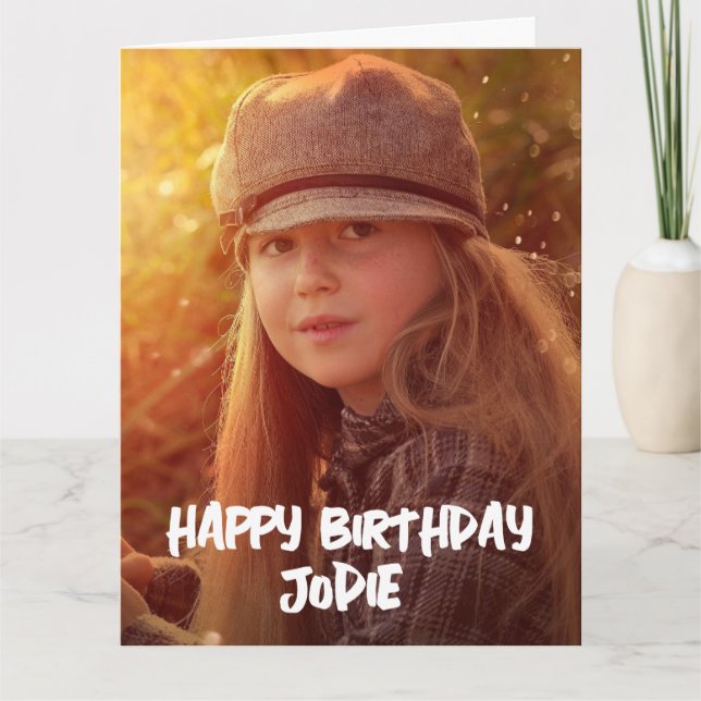ANPASSNINGSBAR PHOTO MODERN SCRIPT BIRTHDAY GREETI KORT (Framsida)
