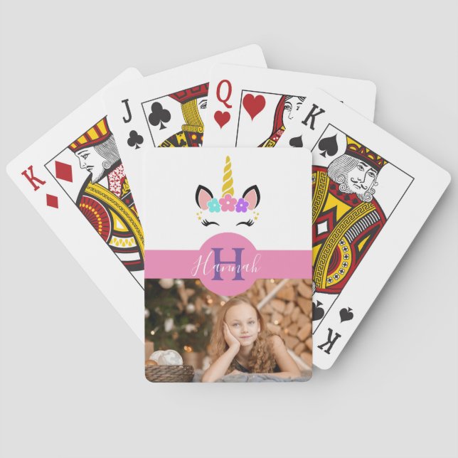 Anpassningsbar Photo Monogram Blommigt Unicorn Casinokort (Baksidan)