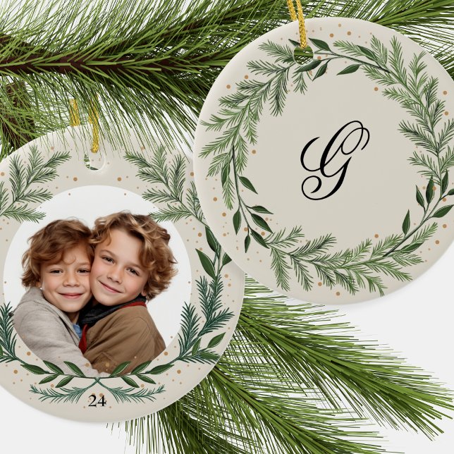 Anpassningsbar Photo Monogram Gräs God jul Julgransprydnad Keramik (Skapare uppladdad)