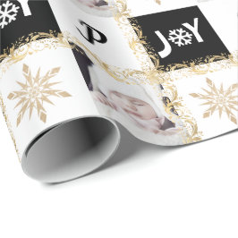 Anpassningsbar Photo Monogram Guld & Black jul Joy Presentpapper