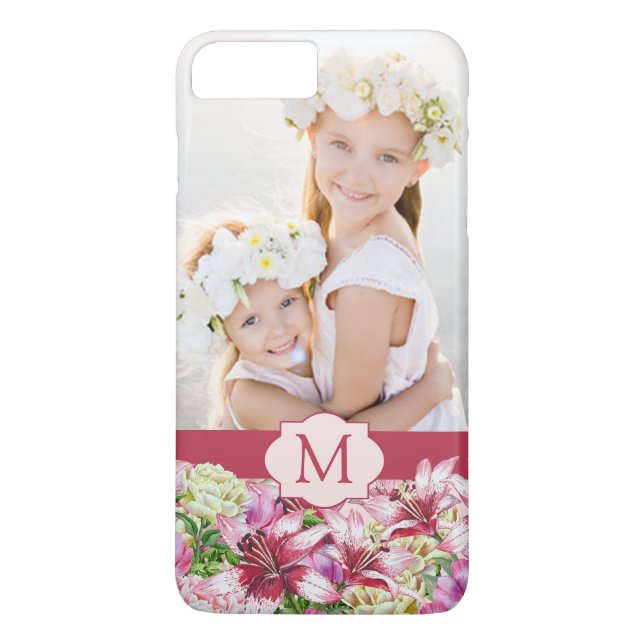 Anpassningsbar Photo Monogram Photo Burgundy Case-Mate iPhone Skal (Baksida)