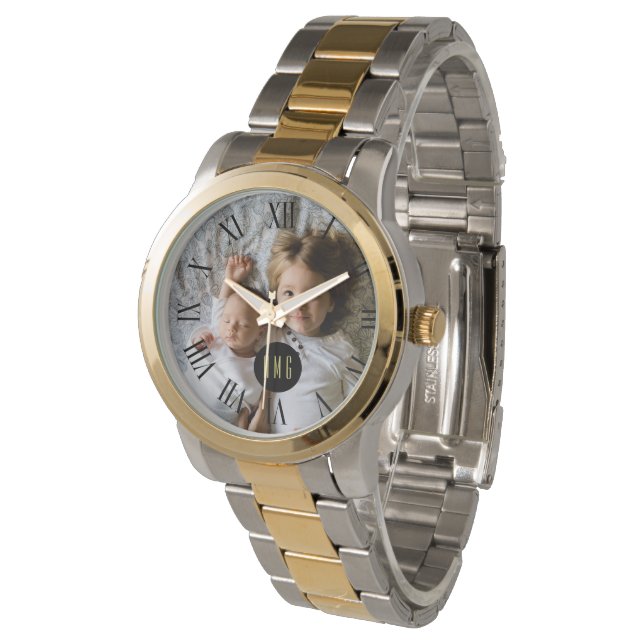 Anpassningsbar Photo | Monogram | Romerska siffror Armbandsur (Vinklad)