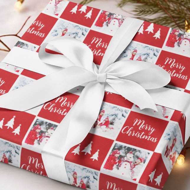 Anpassningsbar Photo Mönster Red White God jul Presentpapper (Custom Photo Pattern Red White Merry Christmas Wrapping Paper
)