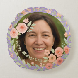 Anpassningsbar Photo Mors dag Pillow & Blommigt Ra Rund Kudde
