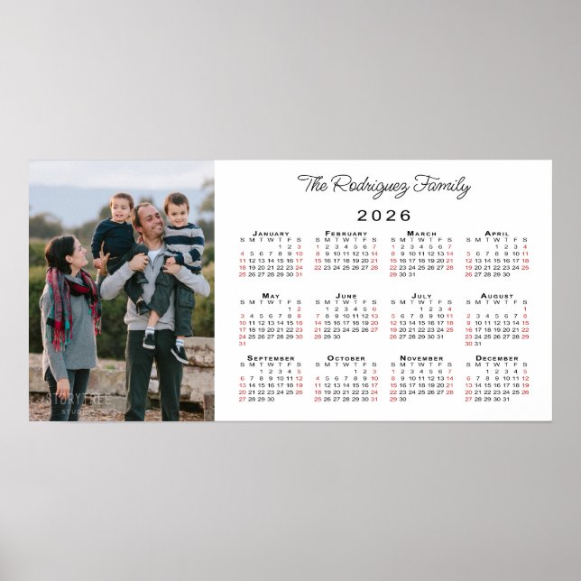 Anpassningsbar Photo Namn 2026-kalender Poster (Framsidan)