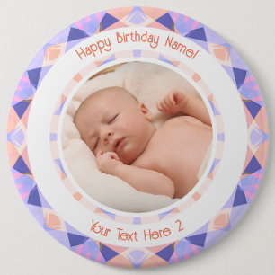Anpassningsbar Photo Namn Age Rosa Lila  Birthday  Knapp