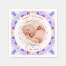Anpassningsbar Photo Namn Age Rosa Lila Birthday Pappersservett