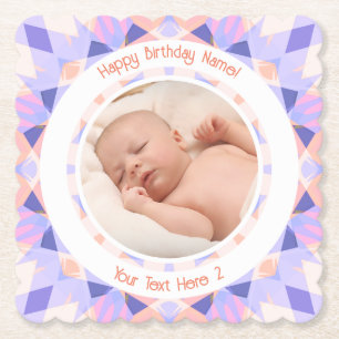Anpassningsbar Photo Namn Age Rosa Lila Birthday Underlägg Papper