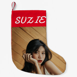 ANPASSNINGSBAR PHOTO NAMN CHRISTMAS STOCKING LITEN JULSTRUMPA