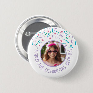 Anpassningsbar Photo Namn Confetti Birthday Tack Knapp