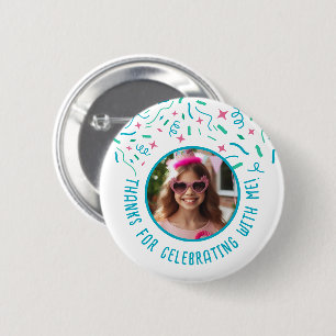 Anpassningsbar Photo Namn Confetti Birthday Tack Knapp