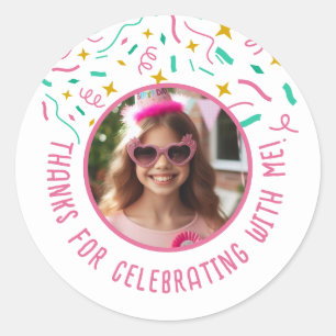 Anpassningsbar Photo Namn Confetti Birthday Tack Runt Klistermärke
