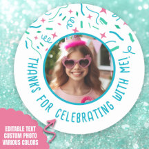 Anpassningsbar Photo Namn Confetti Birthday Tack