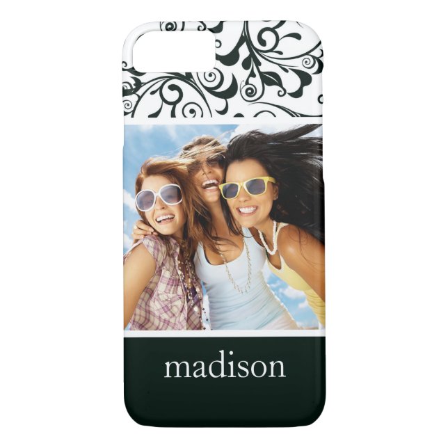 Anpassningsbar Photo & Namn Damask Case-Mate iPhone Skal (Baksida)