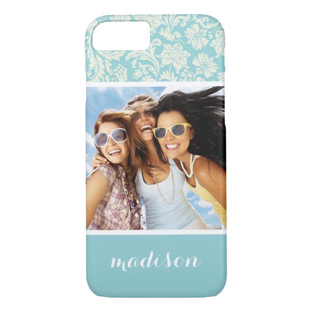 Anpassningsbar Photo & Namn Damask Pattern 3 Case-Mate iPhone Skal (Baksida)
