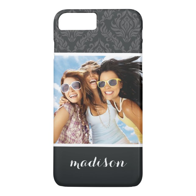 Anpassningsbar Photo & Namn Damask Pattern 6 Case-Mate iPhone Skal (Baksida)