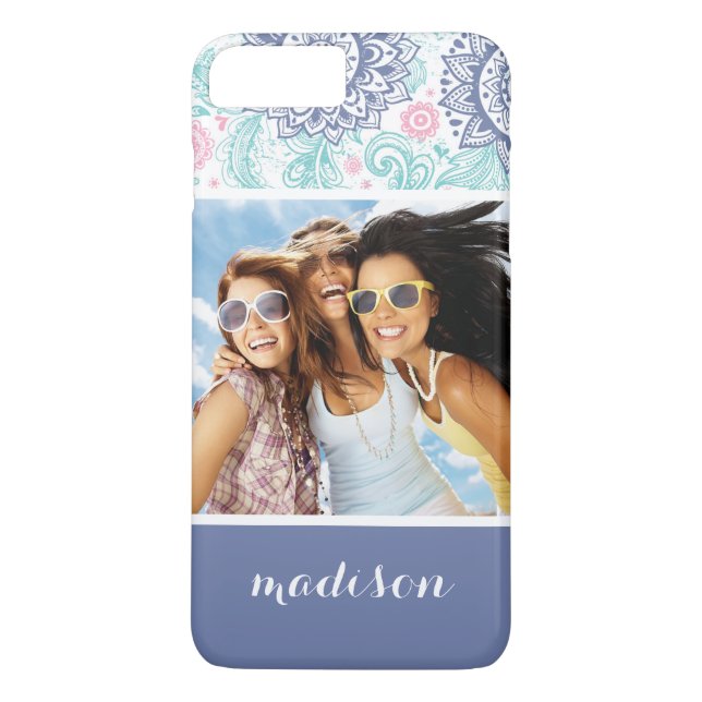 Anpassningsbar Photo & Namn Ethnic Paisley Mönster Case-Mate iPhone Skal (Baksida)