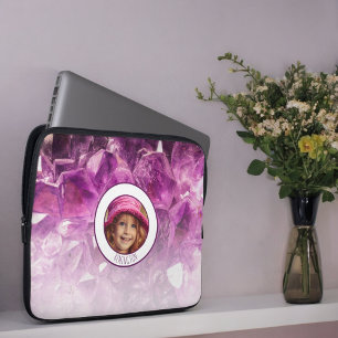 Anpassningsbar Photo Namn Lila Ombre Crystals Laptop Fodral