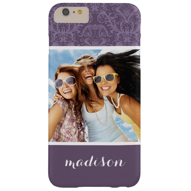 Anpassningsbar Photo & Namn Luxury Lila Tapet Case-Mate iPhone Skal (Baksidan)