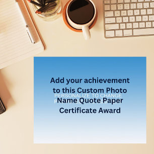 Anpassningsbar Photo Namn Pappert certifikatpris f