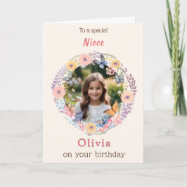 Anpassningsbar Photo Namn Söt Flowers Niece Birthd Kort