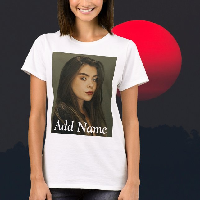 Anpassningsbar Photo Namn Text Personlig T-Shirt (Custom Photo Name Text Personalized T-Shirt-upload your favorite photo, add a custom name or text)