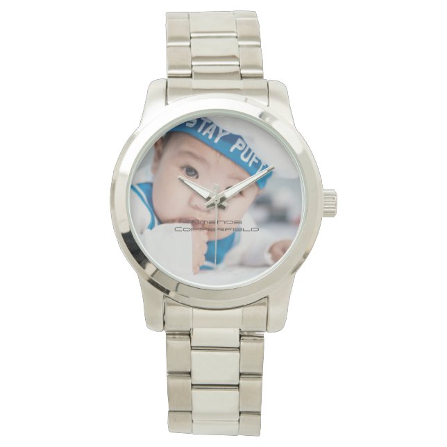 Anpassningsbar Photo Namn Women's Silver Armbandsur (Framsida)