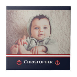 Anpassningsbar Photo Nautical Marine Navy Blue Whi Kakelplatta