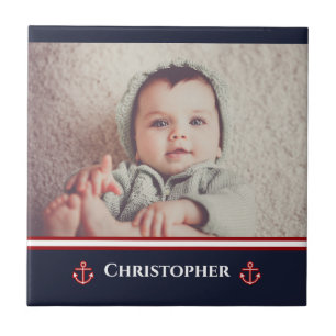 Anpassningsbar Photo Nautical Marine Navy Blue Whi Kakelplatta