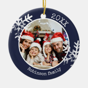 Anpassningsbar Photo navy Snowflake Circle Ornamcl Julgransprydnad Keramik