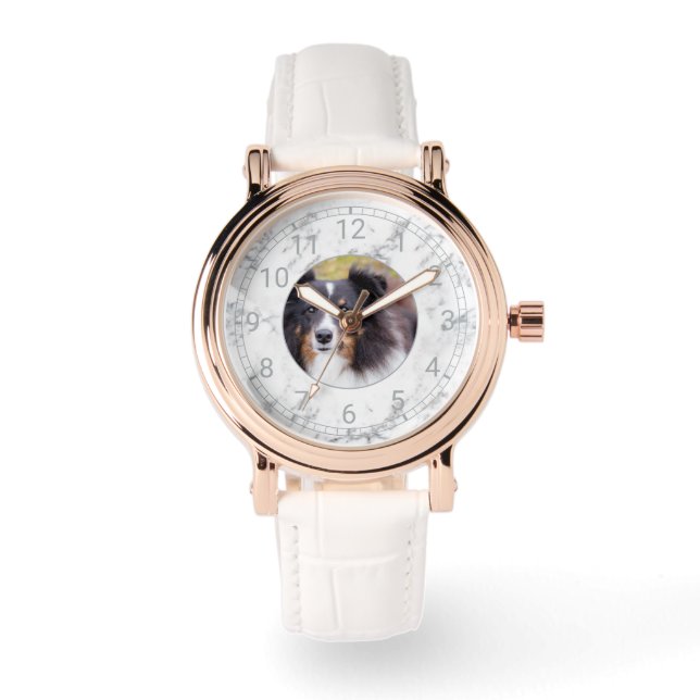 Anpassningsbar Photo & Numered Clock Ansikte - Fau Armbandsur (Framsida)