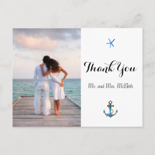 Anpassningsbar Photo Ocean Blue Beach Wedding Tack Vykort