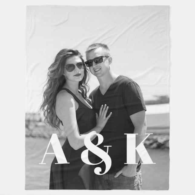 Anpassningsbar Photo och stort Monogram Initialer Fleecefilt (Framsidan)