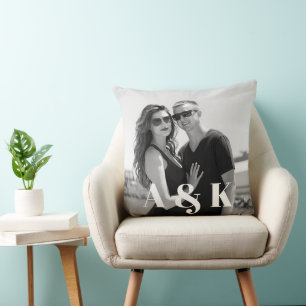 Anpassningsbar Photo och stort Monogram Initialer Kudde