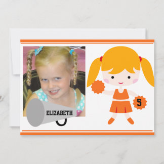 Anpassningsbar Photo Orange Cheerledare Birthday I Inbjudningar