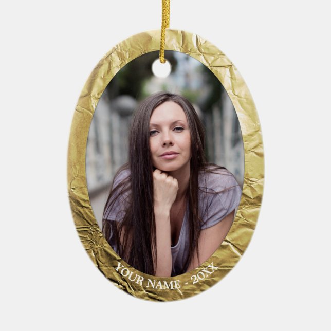 Anpassningsbar Photo Oval Gold Foil Effect-jul Julgransprydnad Keramik (Framsidan)